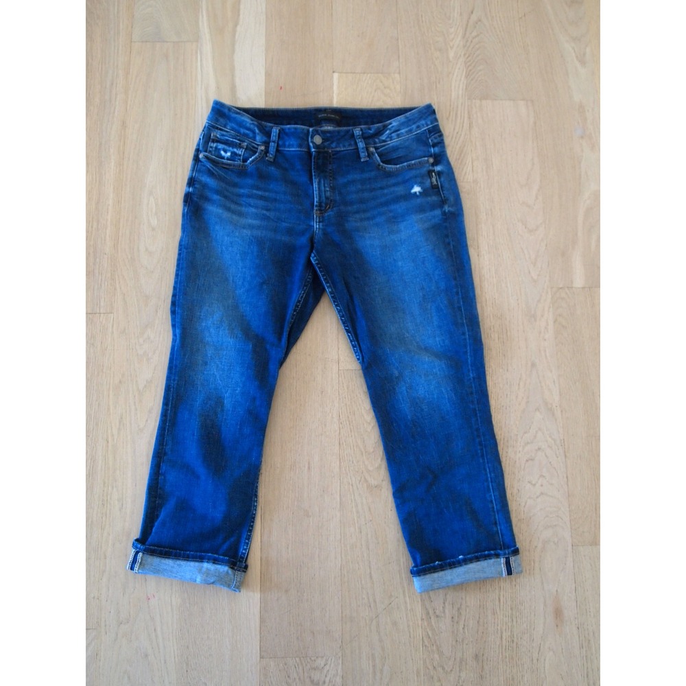 Silver Jeans Co Womens Cropped Jeans Distressed Blue Denim Selvedge Sz 31 - Picture 3 of 9